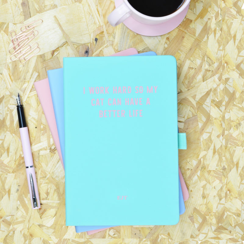 I Work Hard so My Cat Can Have a Better Life Green & Pink Personalised Notebook