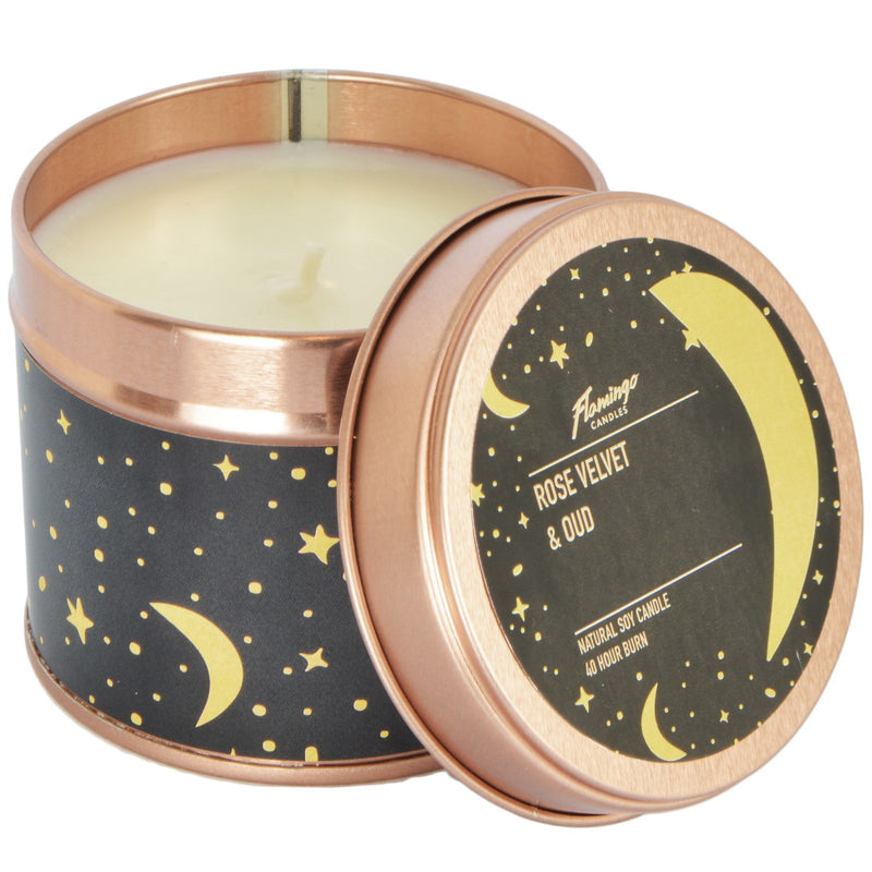 Rose Velvet & Oud Moon & Stars Rose Gold Tin Candle